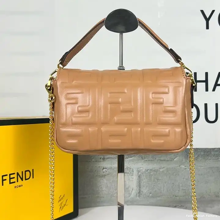 Cheap HOT Fendi FF Nappa Baguette Motif Bag In Mini Leather Brown 0627